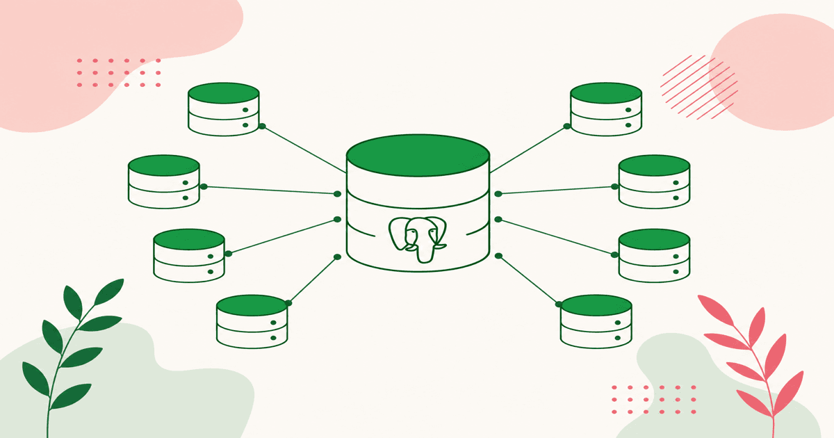 Abstract primary PostgreSQL database with many read replicas connected by replication lines